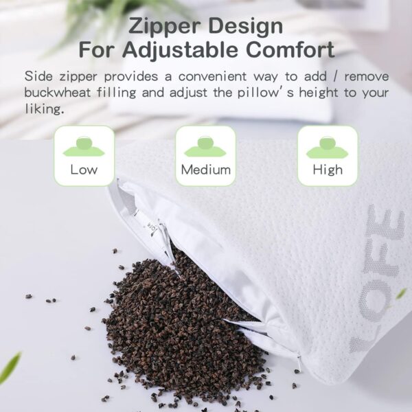 Organic Buckwheat Pillow for Sleeping -14''x20'', Adjustable Loft, Breathable for Cool Sleep,