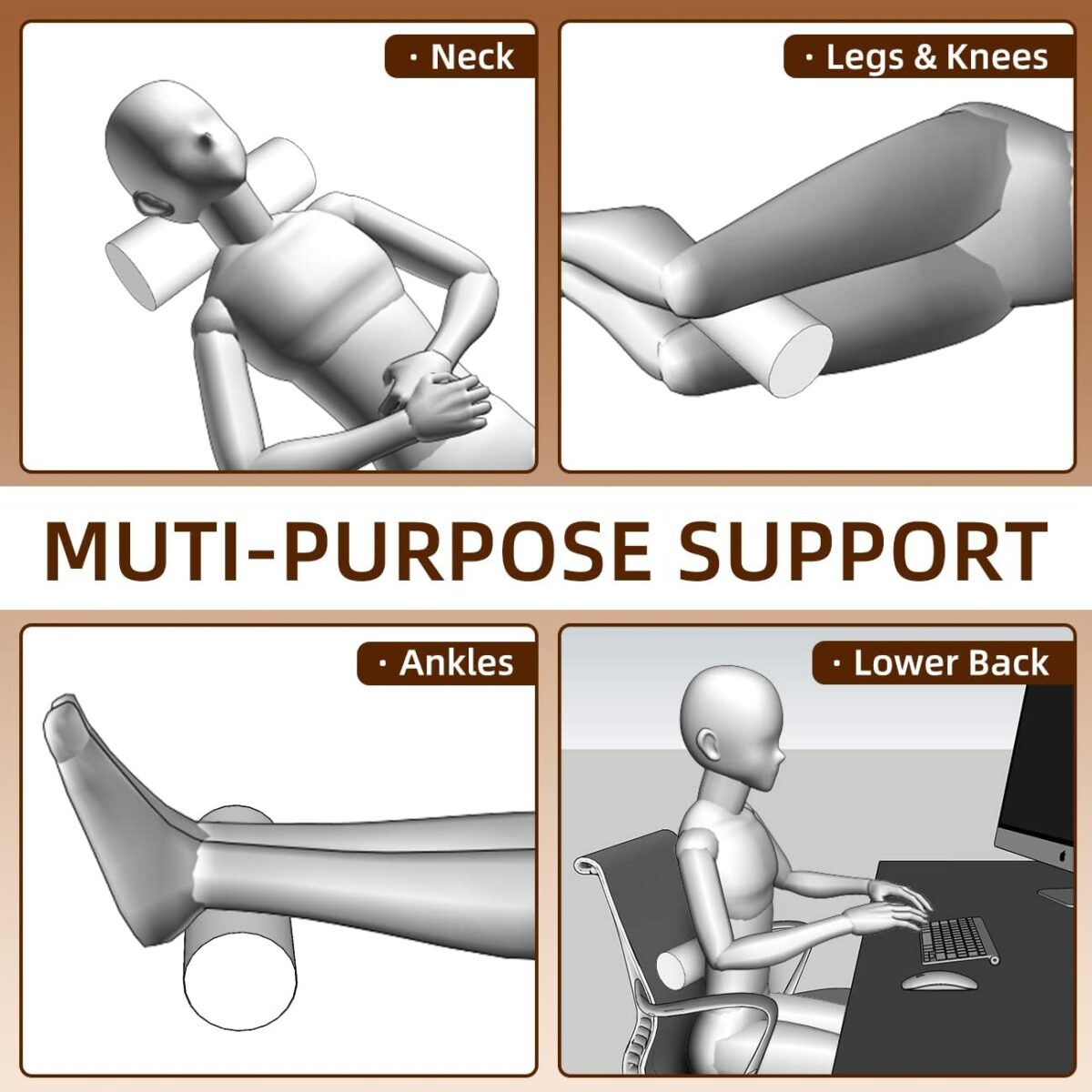 Buckwheat Pillow - Adjustable Bolster Pillow(17x6) to Provide Firm Support