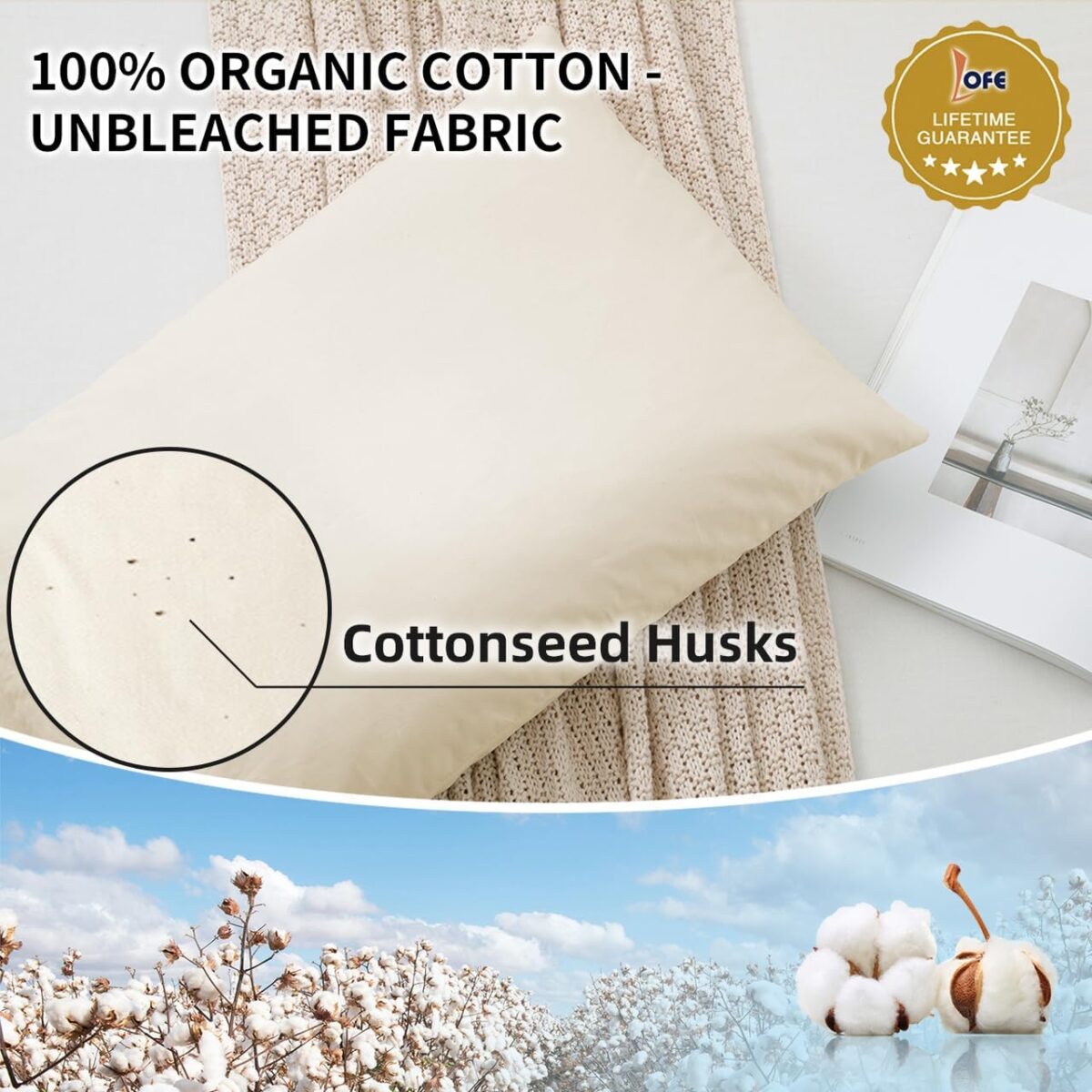 Organic Buckwheat Pillow for Sleeping - 14''x20'', Adjustable Loft, Breathable for Cool Sleep, Cervical Support for Back and Side Sleepers(Tartary Buckwheat Hulls)