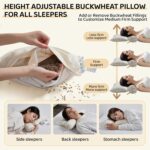 LOFE Buckwheat Pillow - 2IN1 Buckwheat Hull Pillow, Tartary Buckwheat Neck Roll Pillow for Superior Support, Adjustable Cervical Neck Pillow for Side, Back, Stomach Sleepers, Organic Cotton Pillowcase - Image 5