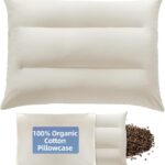 LOFE Buckwheat Pillow with Organic Cotton Pillowcase - 20''x26'' sobakawa Pillow with Baffle Box for Support, Adjustable Tartary Buckwheat Hull Pillows, Organic Buckwheat Neck Pillows